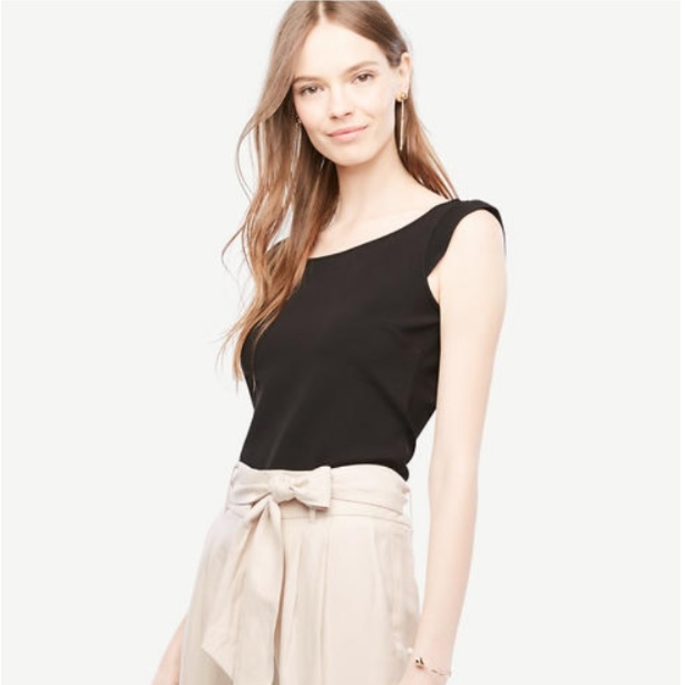 Ann Taylor Ruffle Sleeve Black Shell Top Blouse NWT